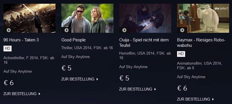 Online-Buchung von Sky Select
