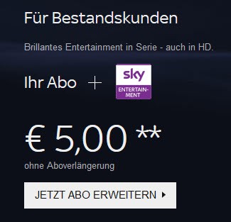 Sky Bestandskunden können ihr Abo für 5€ erweitern