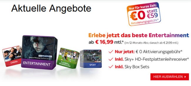 Sky Aktivierungsgebühr Sky Aktivierungsgebühr