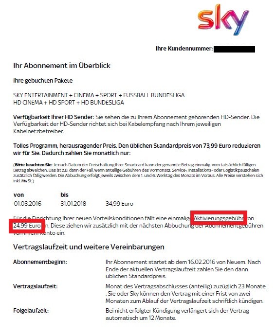 Sky Aktivierungsgebühr Sky Aktivierungsgebühr