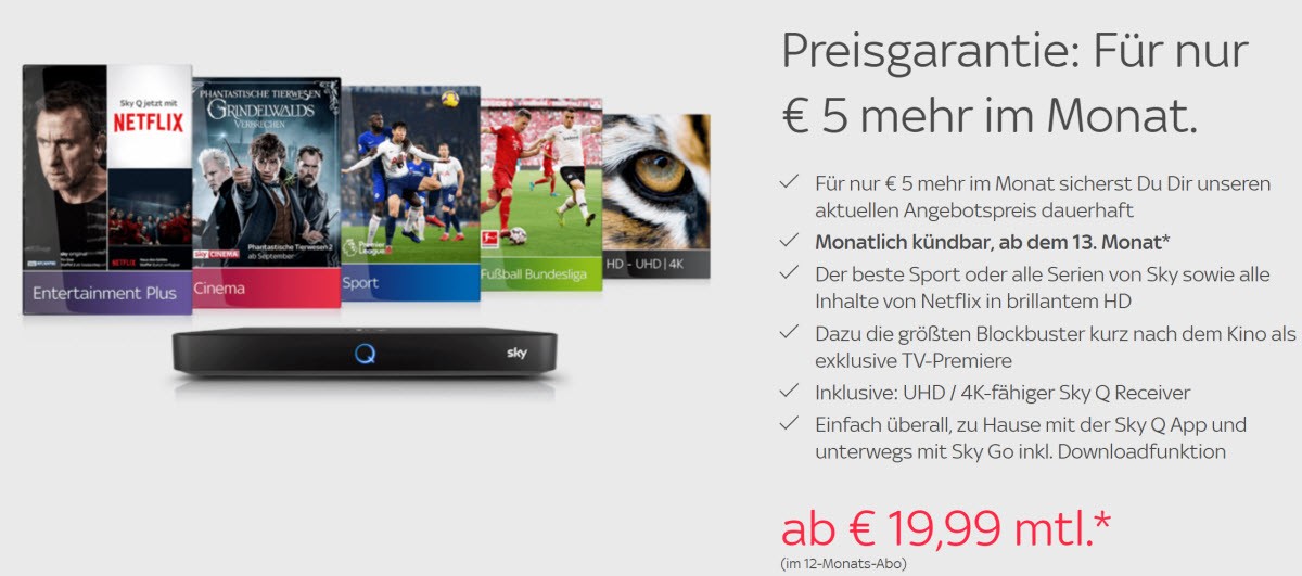 Sky Preisgarantie Special Dauerhaft Angebotspreis & HD mtl. kündbar