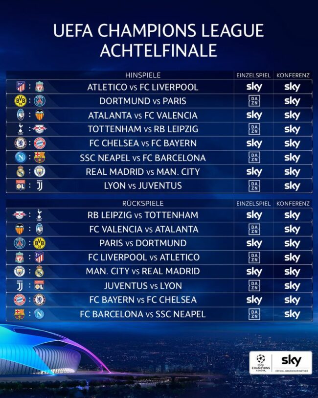 Sky Champions League 2019/2020 - Alle Spiele und Tore live
